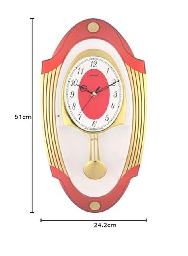أوريفا ساعة حائط تناظرية ببندول موسيقي بلاستيكي من أوريفا (24.2 سم × 7.2 سم × 51.0 سم، أحمر، Aq-2067) - Image 3